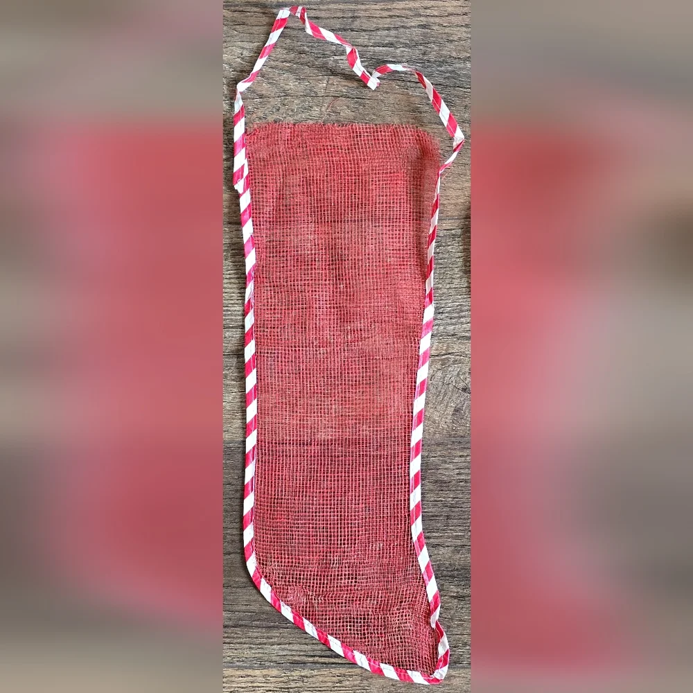 2 Vintage Red Plastic Mesh Christmas Stockings